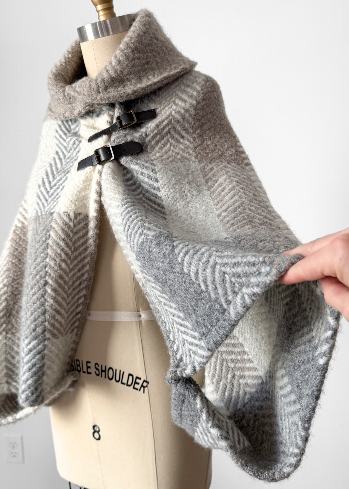 John Branigan Brown & Gray Irish Wool Buckle Poncho Knit Sweater (one size)