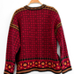 Squaw Valley Scandinavian Wool Knit Cardigan in Red Nordic Floral Fair Isle (M)