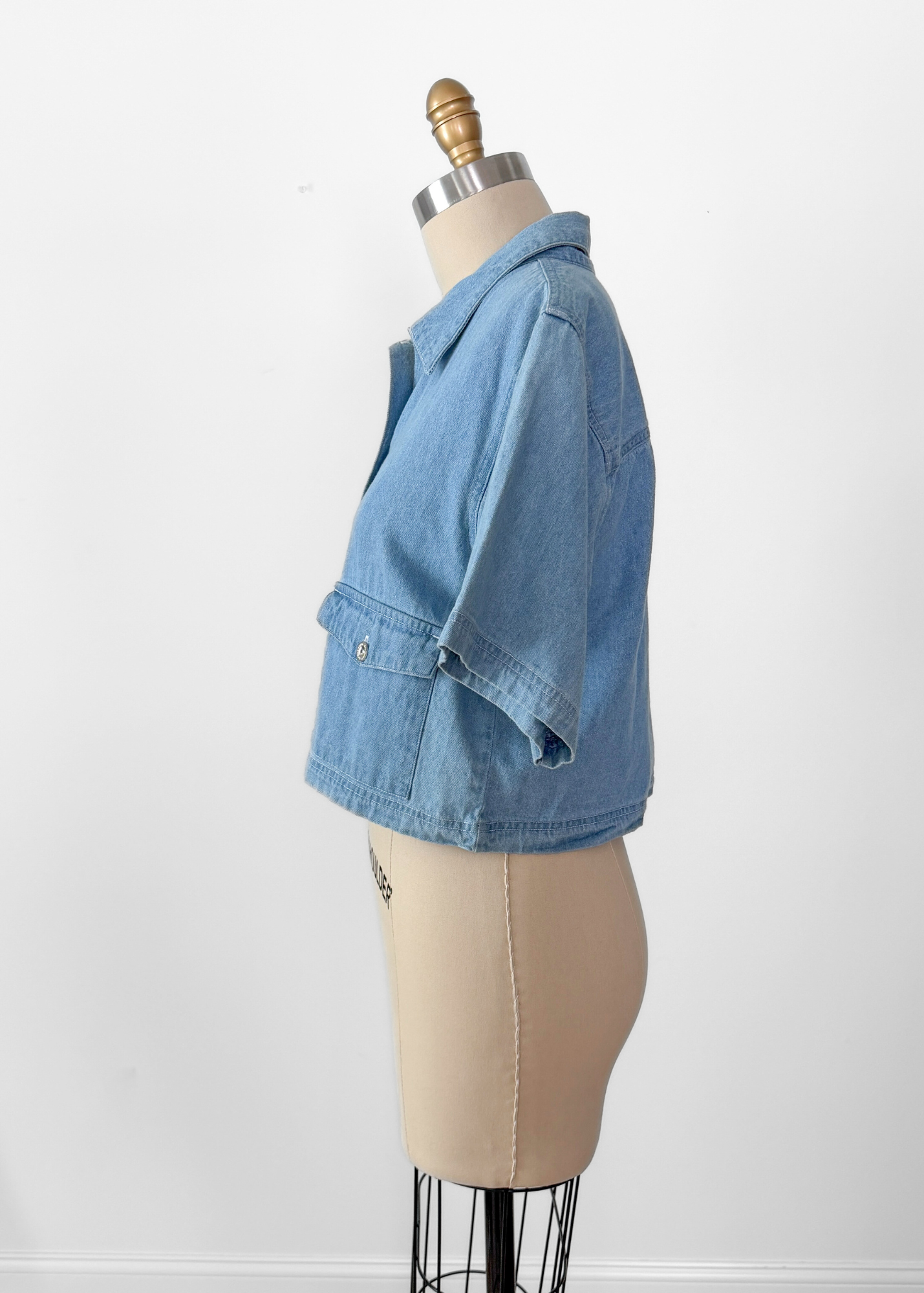Vintage 90s Ruff Hewn Denim Boxy Crop Top Button Down (M)