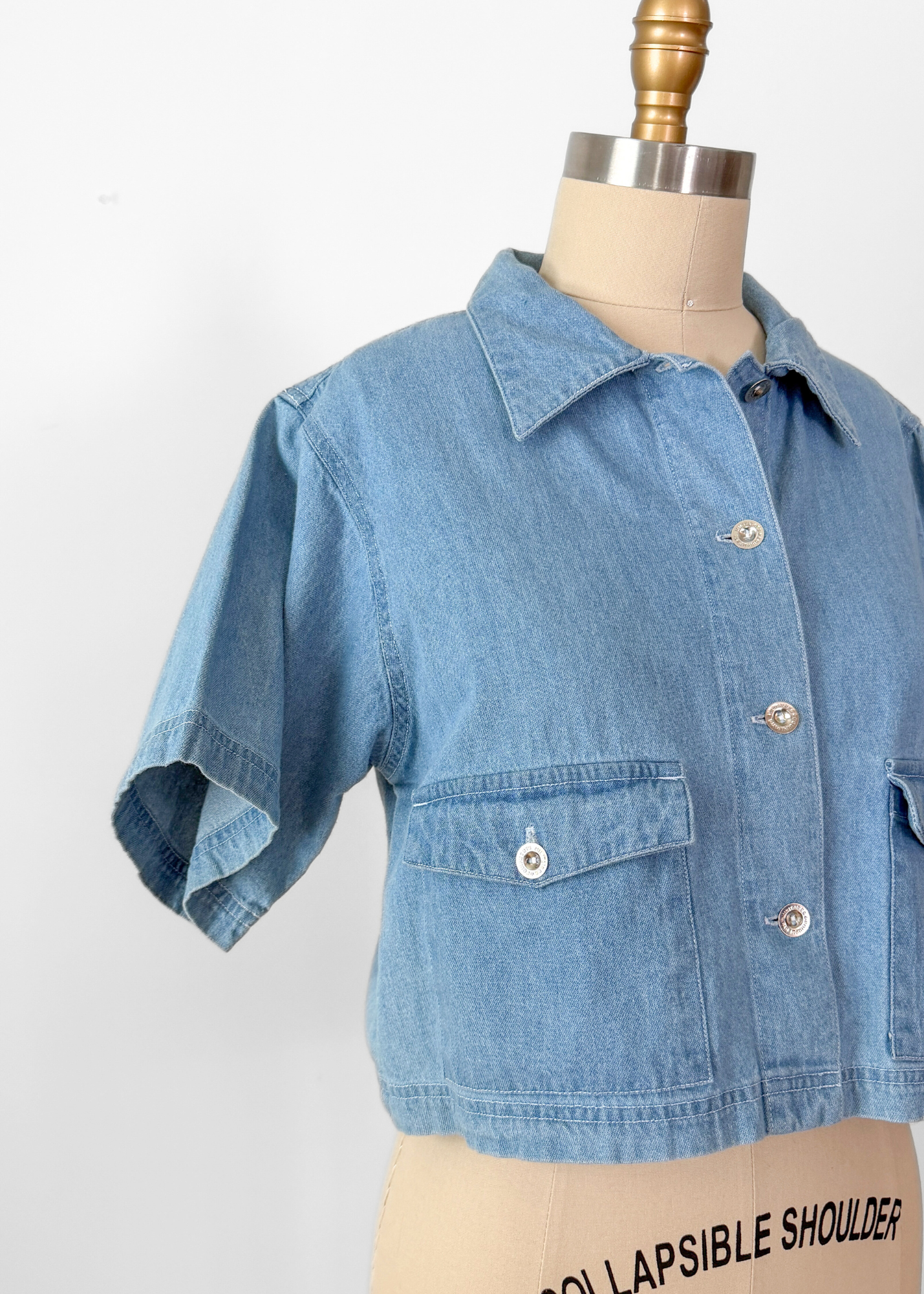 Vintage 90s Ruff Hewn Denim Boxy Crop Top Button Down (M)