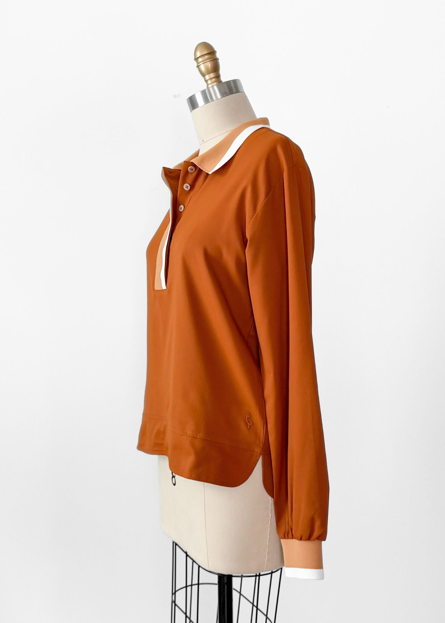 A. Putnam Long Sleeve Polo in Terra Orange Brown (M)