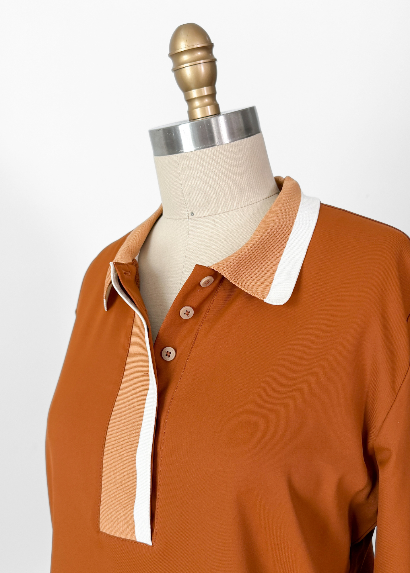A. Putnam Long Sleeve Polo in Terra Orange Brown (M)