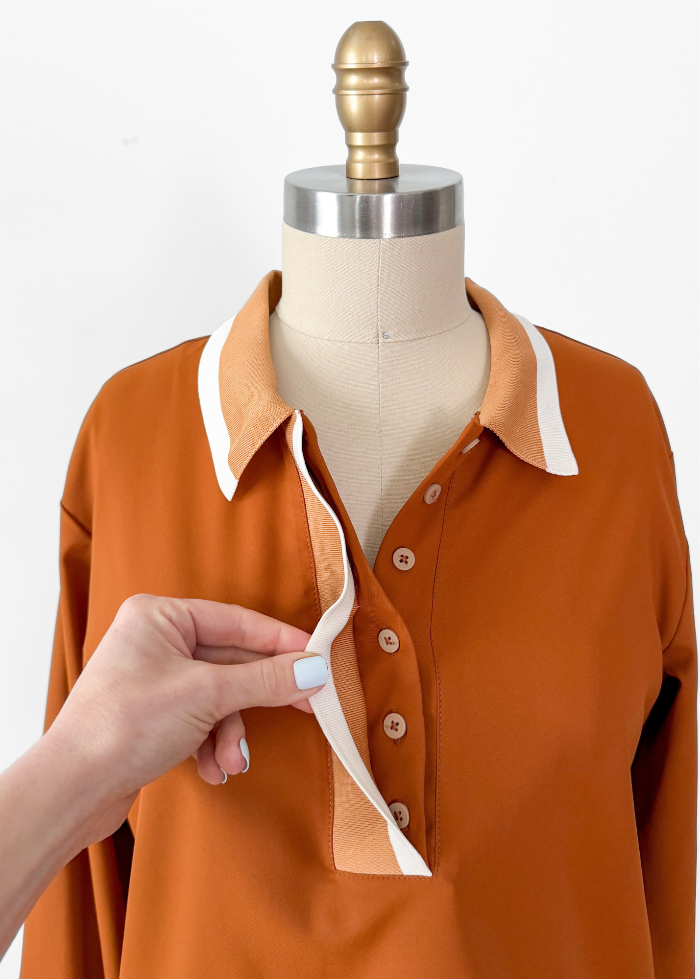 A. Putnam Long Sleeve Polo in Terra Orange Brown (M)