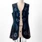 Vintage 60s 70s Navy Blue Suede and Leather Clip Front Vest Top (M)