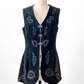 Vintage 60s 70s Navy Blue Suede and Leather Clip Front Vest Top (M)