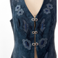 Vintage 60s 70s Navy Blue Suede and Leather Clip Front Vest Top (M)