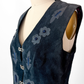 Vintage 60s 70s Navy Blue Suede and Leather Clip Front Vest Top (M)