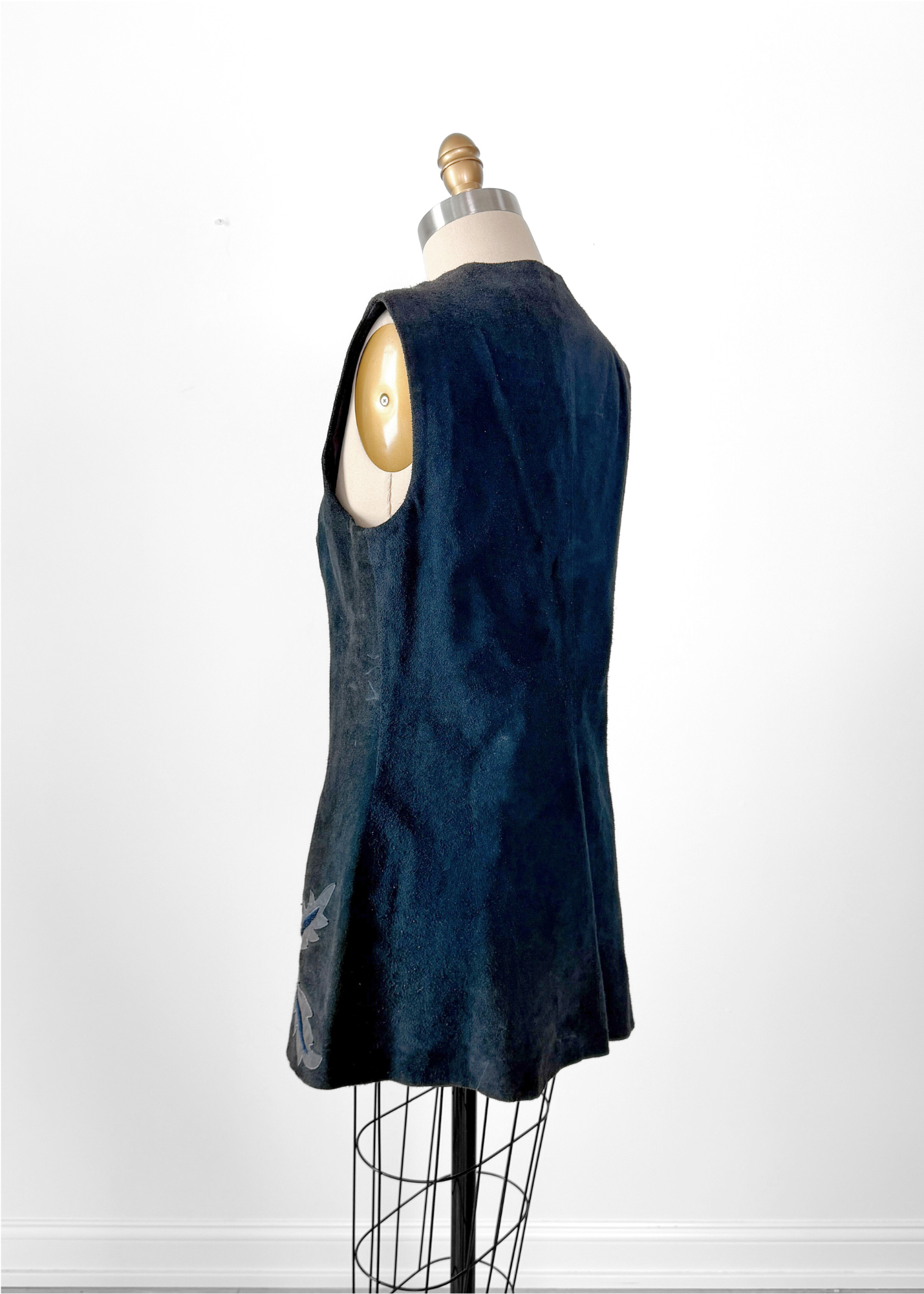 Vintage 60s 70s Navy Blue Suede and Leather Clip Front Vest Top (M)
