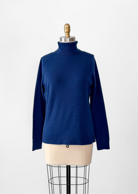 Lands' End Navy Blue 100% Cashmere Turtleneck Sweater (M)
