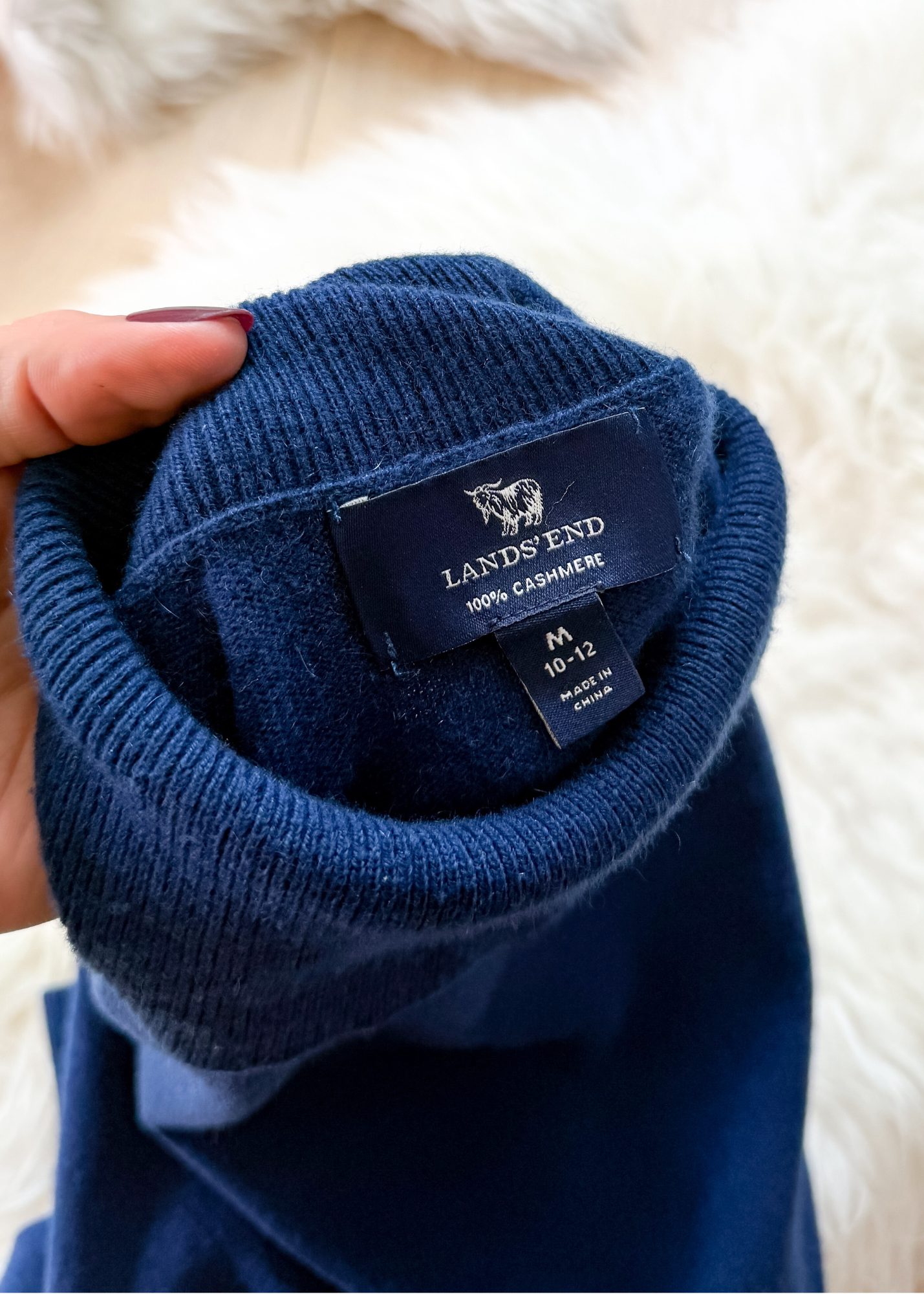 Lands' End Navy Blue 100% Cashmere Turtleneck Sweater (M)