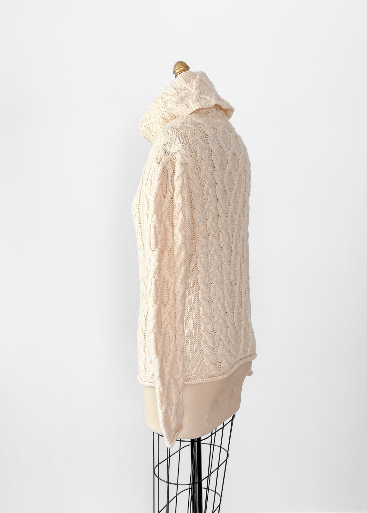 Inis Crafts Cream 100% Irish Merino Wool Knit Turtleneck Sweater (S)