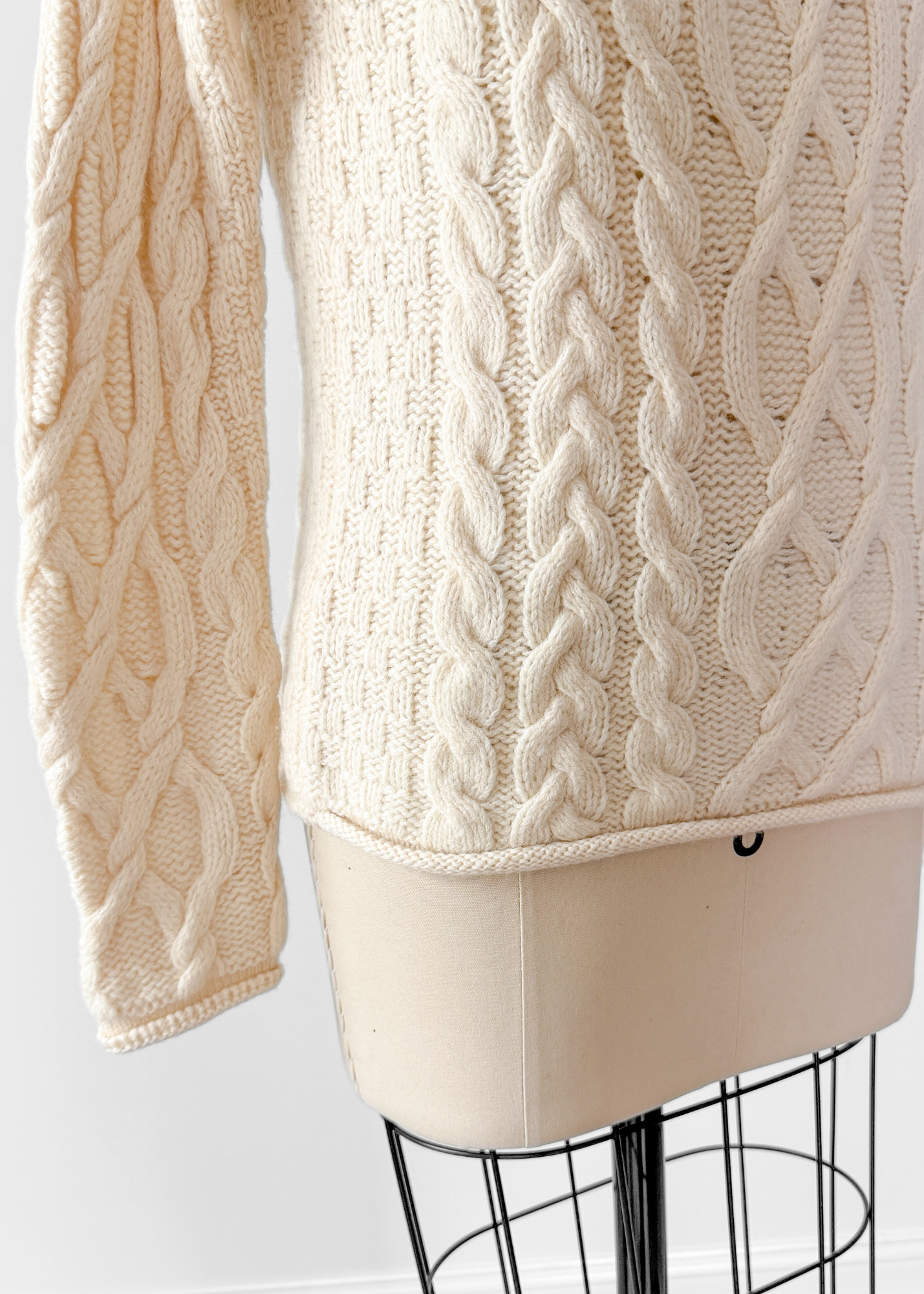 Inis Crafts Cream 100% Irish Merino Wool Knit Turtleneck Sweater (S)
