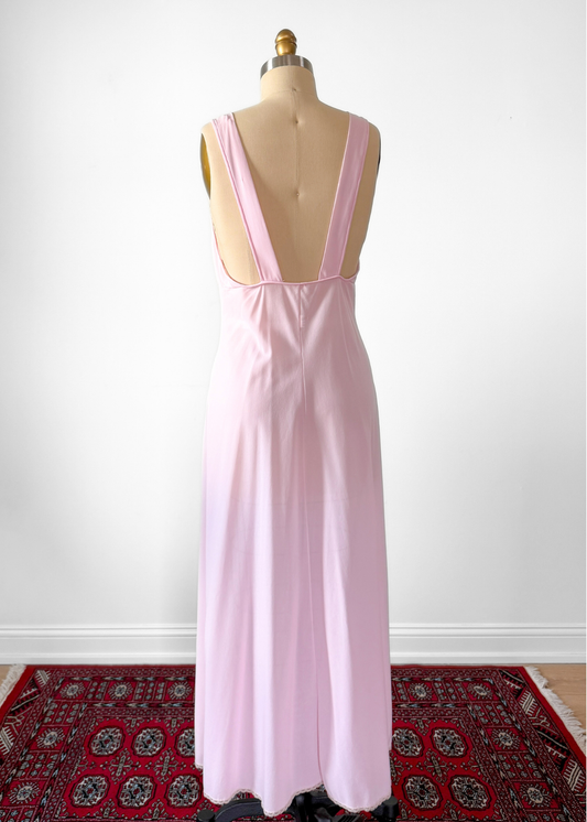 Vintage 80s Val Mode Light Pink Lingerie Slip Nighty Full Length (M)