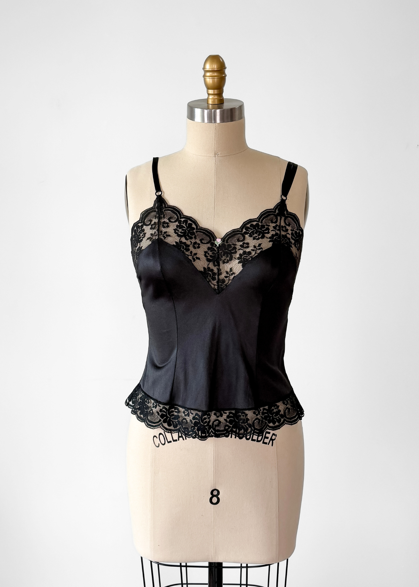 Vintage 80s Black Lace Rosette Lingerie Camisole Top (34 or S)