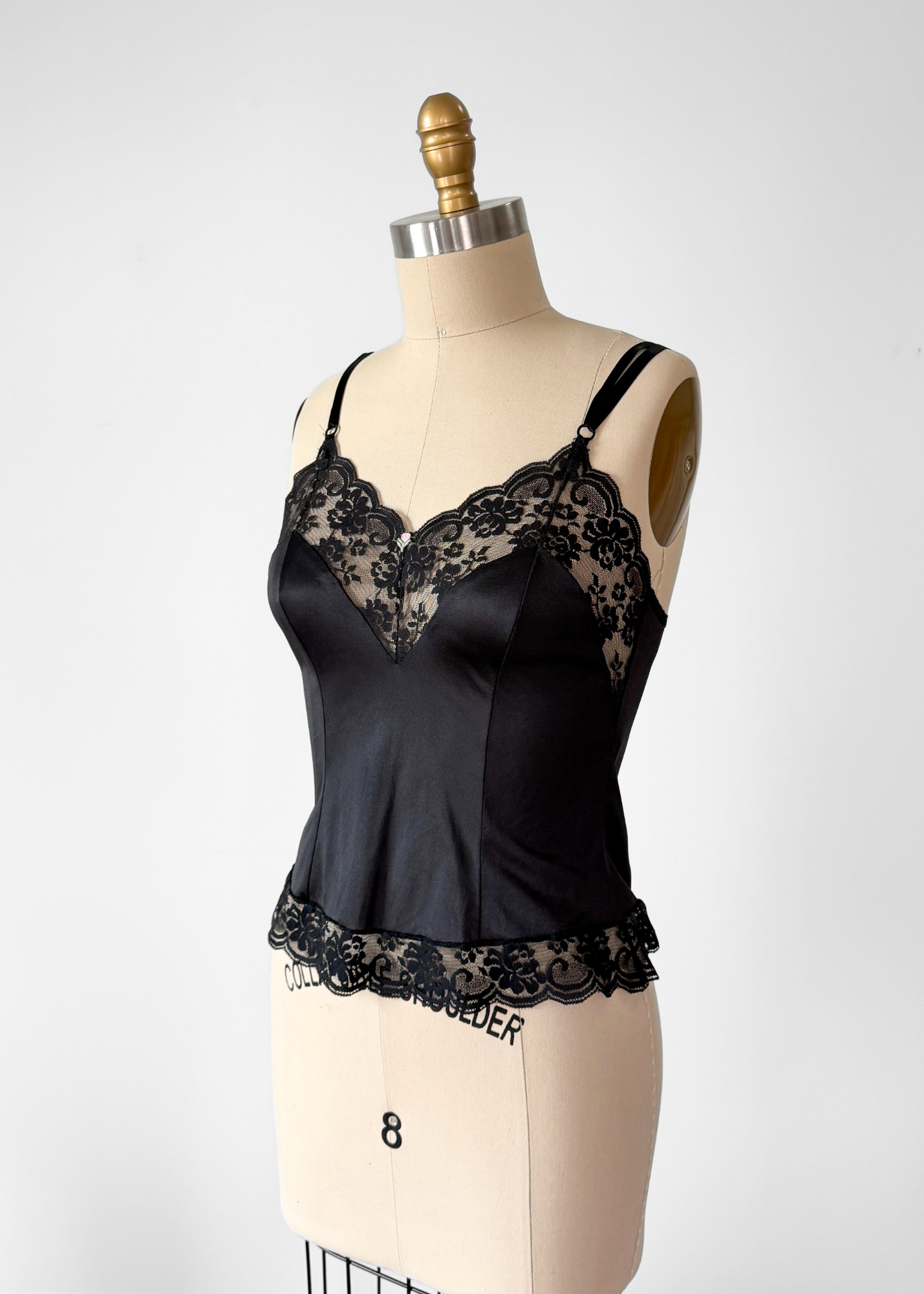 Vintage 80s Black Lace Rosette Lingerie Camisole Top (34 or S)