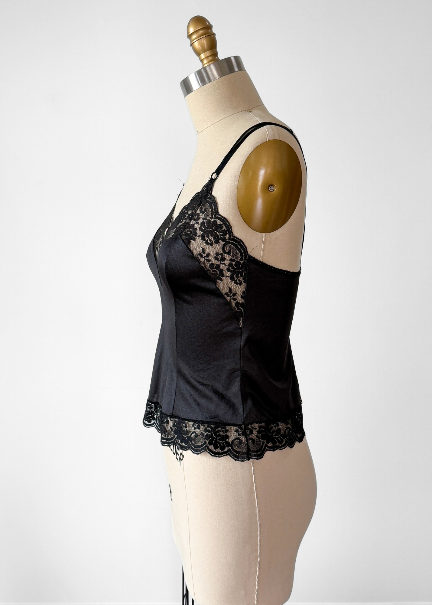 Vintage 80s Black Lace Rosette Lingerie Camisole Top (34 or S)