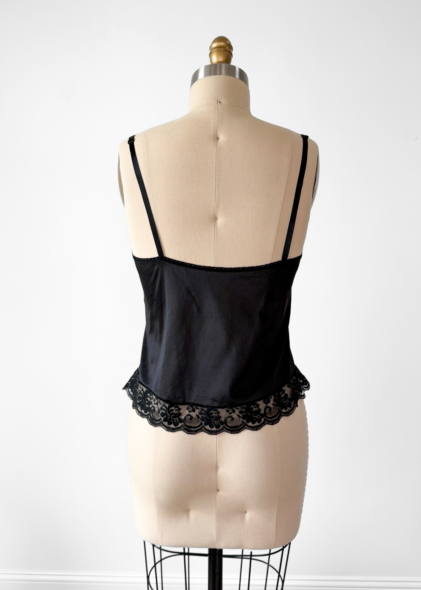 Vintage 80s Black Lace Rosette Lingerie Camisole Top (34 or S)