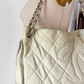 Vintage Chanel Ivory Quilted Caviar Leather Zip Expandable Purse