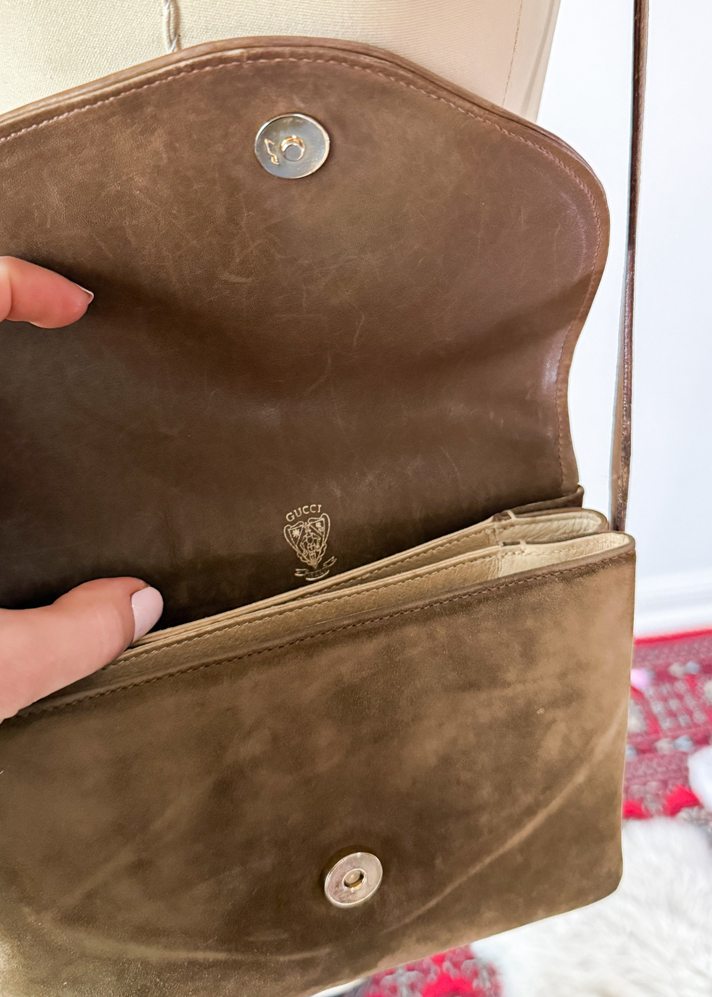 Vintage 70s Gucci Brown Suede Purse