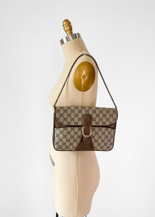 Vintage 80s Gucci Monogram PVC Supreme Horsebit Accordion Clutch Crossbody Purse