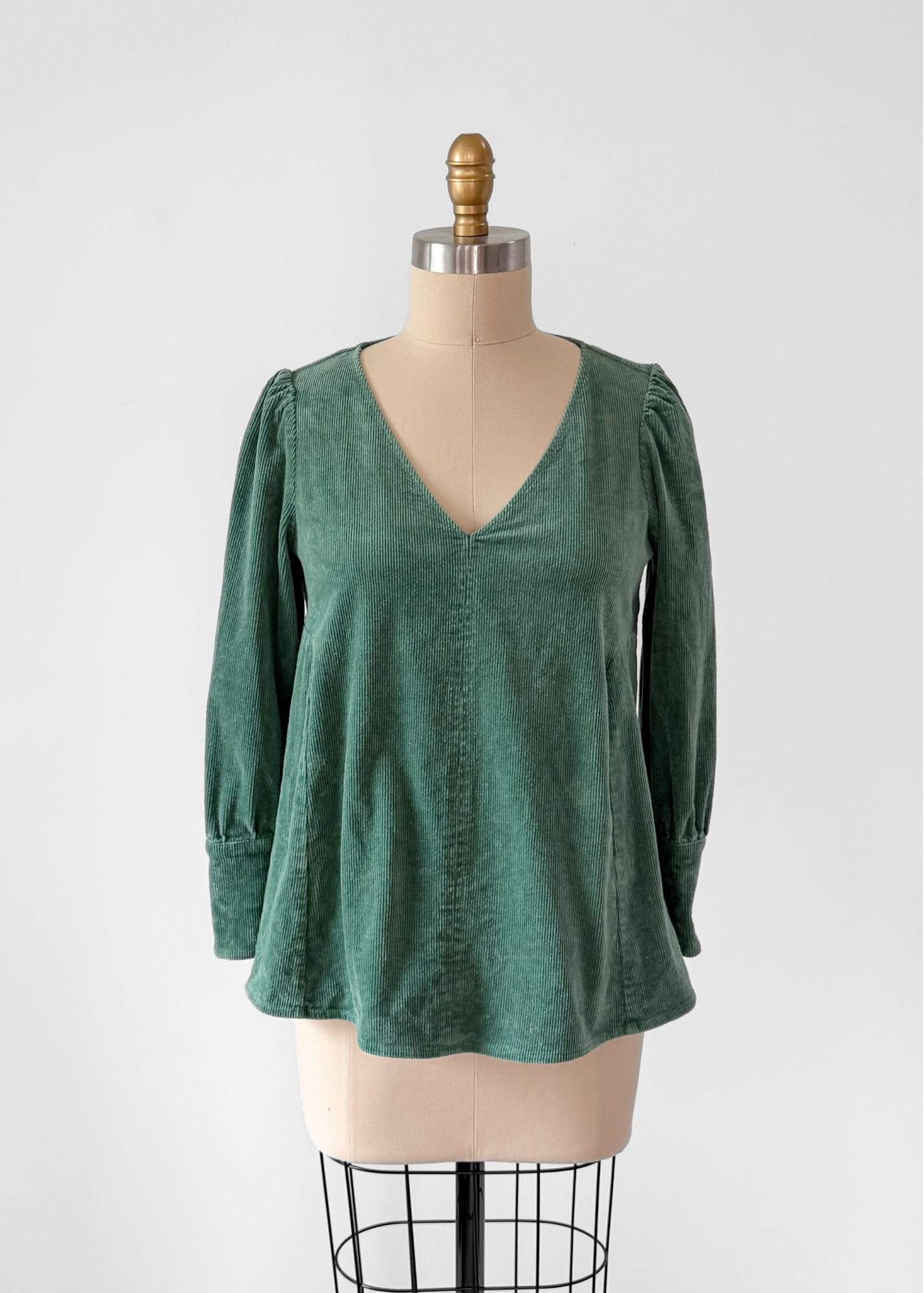 Tuckernuck Sea Sage Green Corduroy Babydoll Top (S)