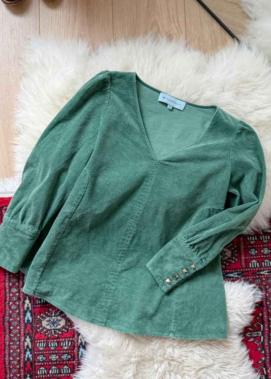Tuckernuck Sea Sage Green Corduroy Babydoll Top (S)