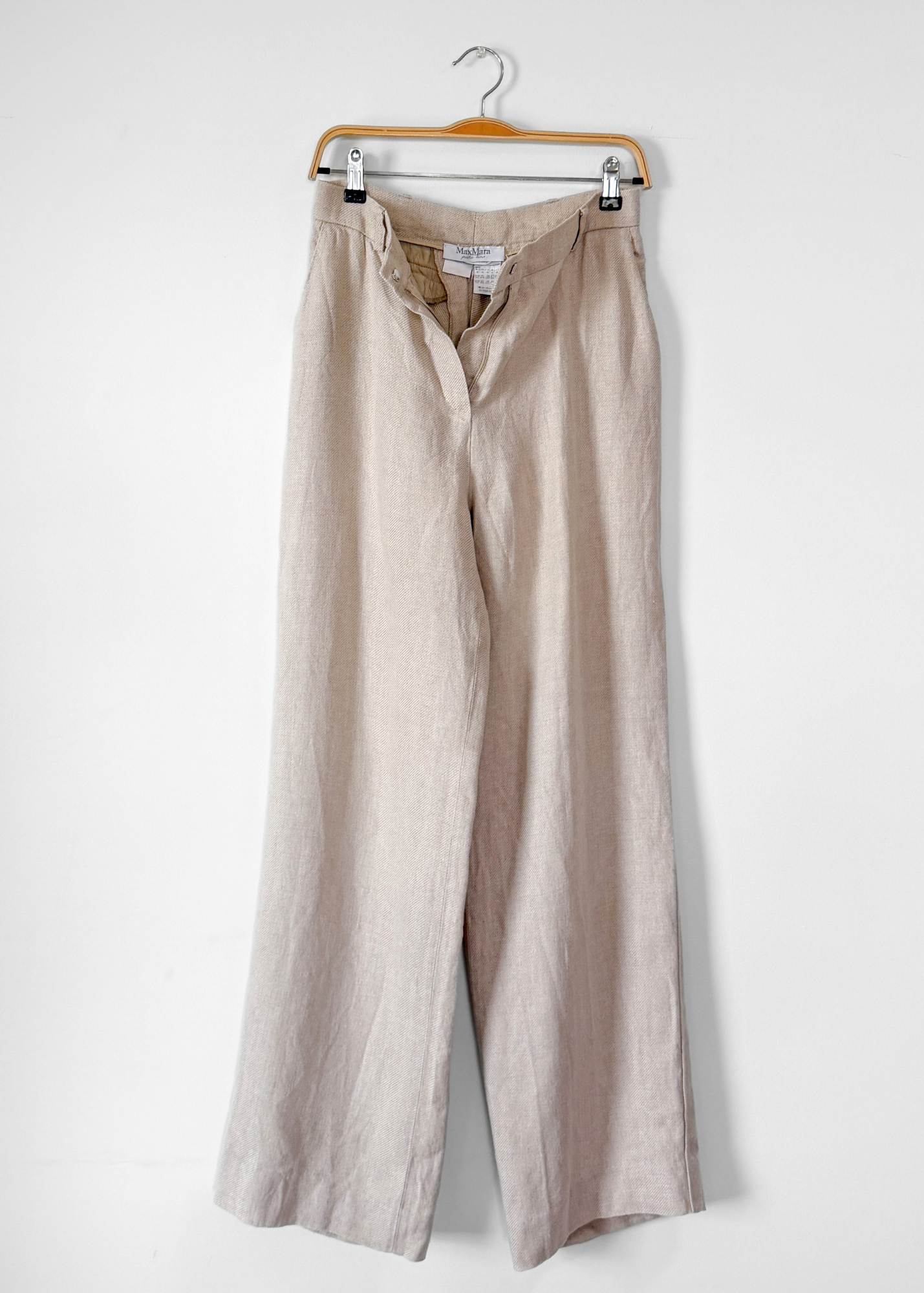 Max Mara Italian Pure Linen Wide Leg Trousers Minimalist Coastal Chic (US 12)
