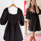 Tuckernuck Annie Linen Smocked Balloon Sleeve Black Dress (S)