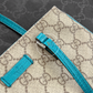 *Rare* Vintage Gucci GG Supreme Mini Handbag PVC Leather Beige Teal Turquoise Blue Trim Purse