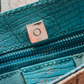 *Rare* Vintage Gucci GG Supreme Mini Handbag PVC Leather Beige Teal Turquoise Blue Trim Purse