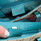 *Rare* Vintage Gucci GG Supreme Mini Handbag PVC Leather Beige Teal Turquoise Blue Trim Purse