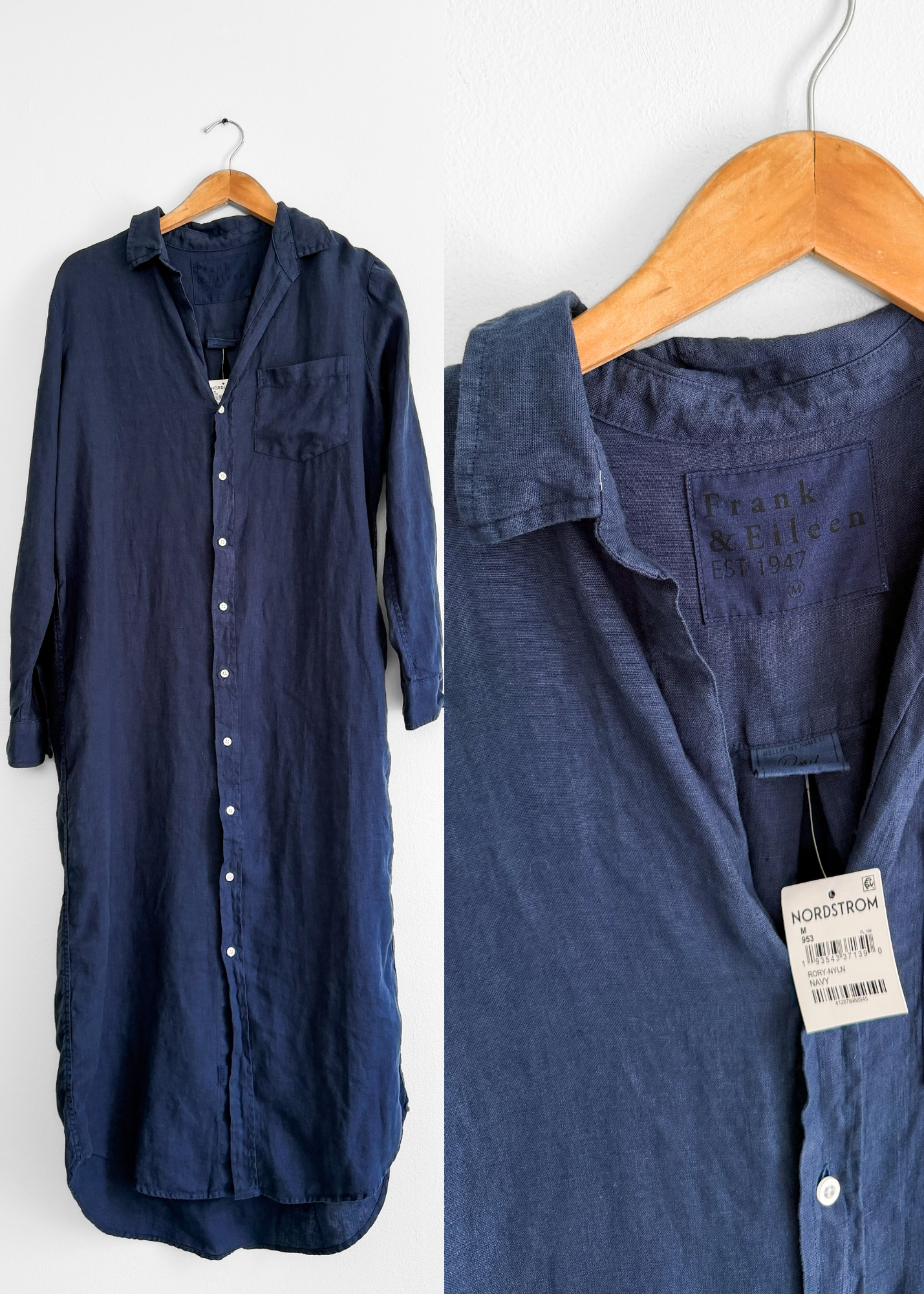 NEW Frank & Eileen Rory Navy 100% Linen Maxi Shirt Dress