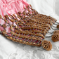 Vintage 20s-40s Pink Satin Beaded Drawstring Evening Bag Wood Bead Fringe Purse