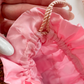 Vintage 20s-40s Pink Satin Beaded Drawstring Evening Bag Wood Bead Fringe Purse