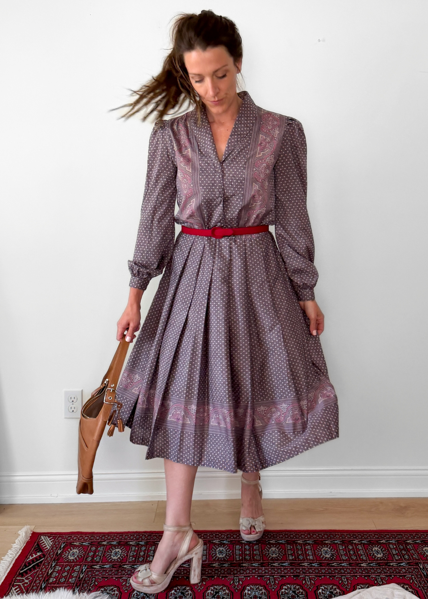 Vintage 80s Purple Print One of a Kind Dress (6/8)