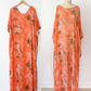 Vintage Hand Made Peach Coral Silk Kaftan Maxi Ethereal Boho Dress