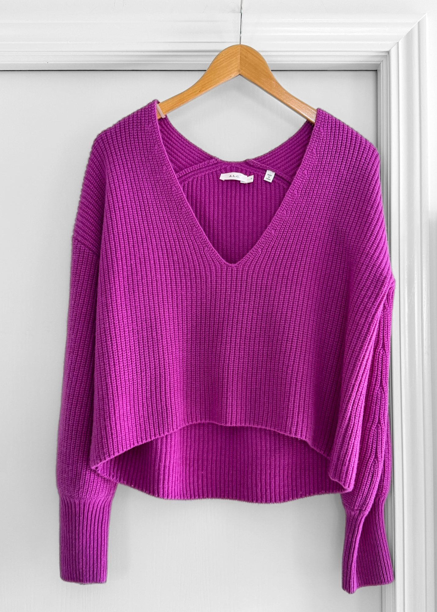 A.L.C. Melanie Orchid Purple Wool V-Neck Cropped Sweater