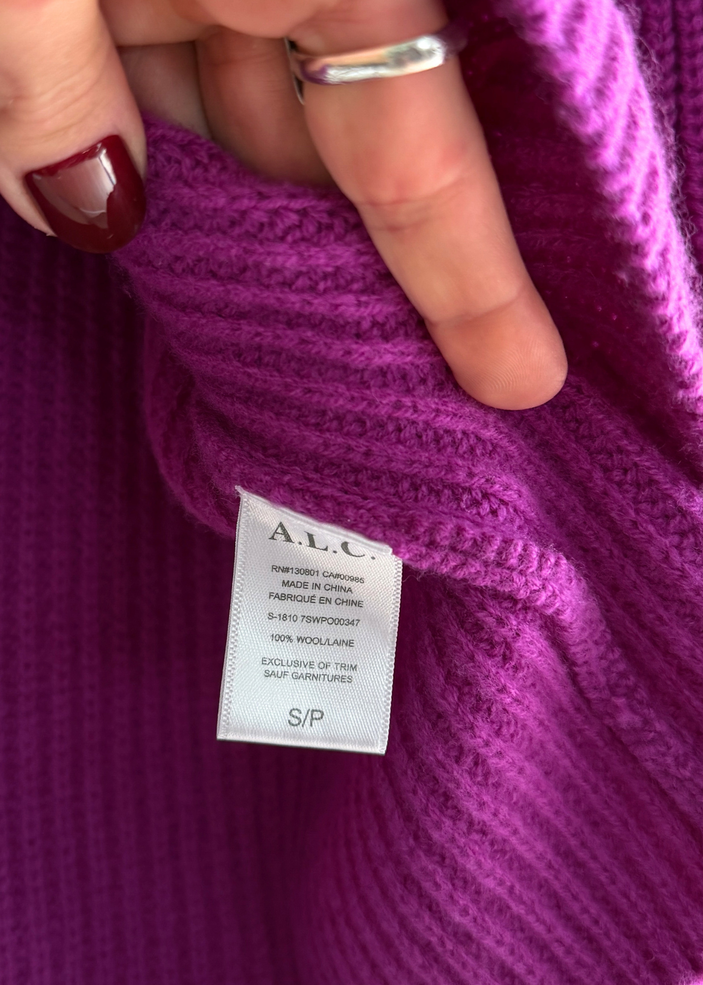 A.L.C. Melanie Orchid Purple Wool V-Neck Cropped Sweater