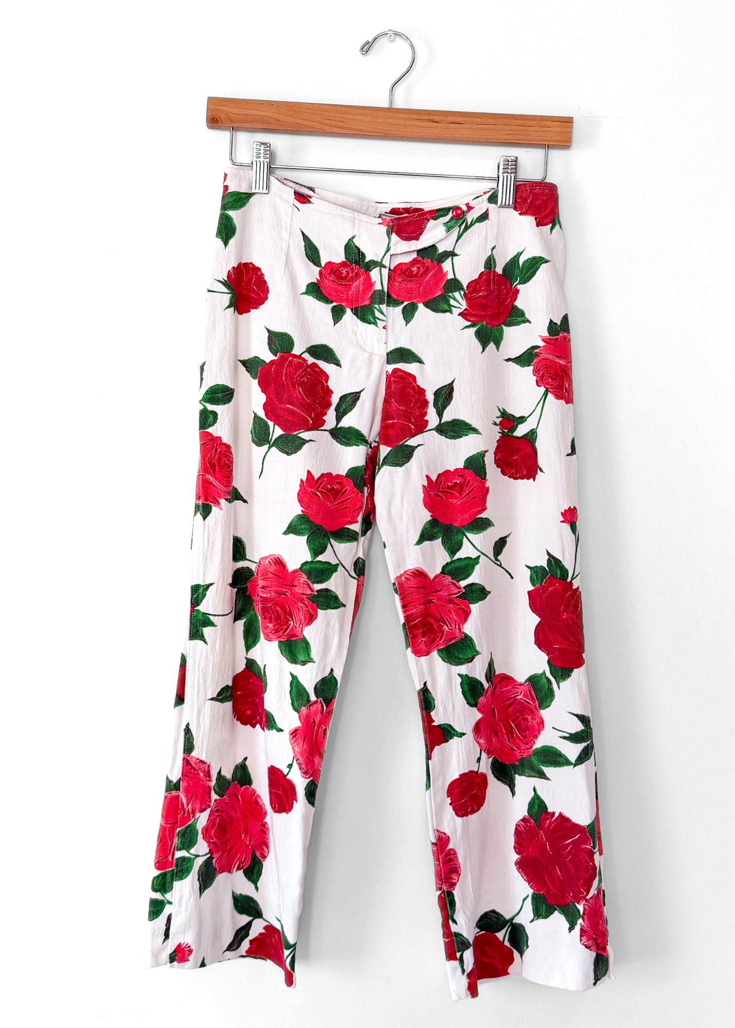 Vintage 00s Habana Rose Print Denim Capri Pants (4)