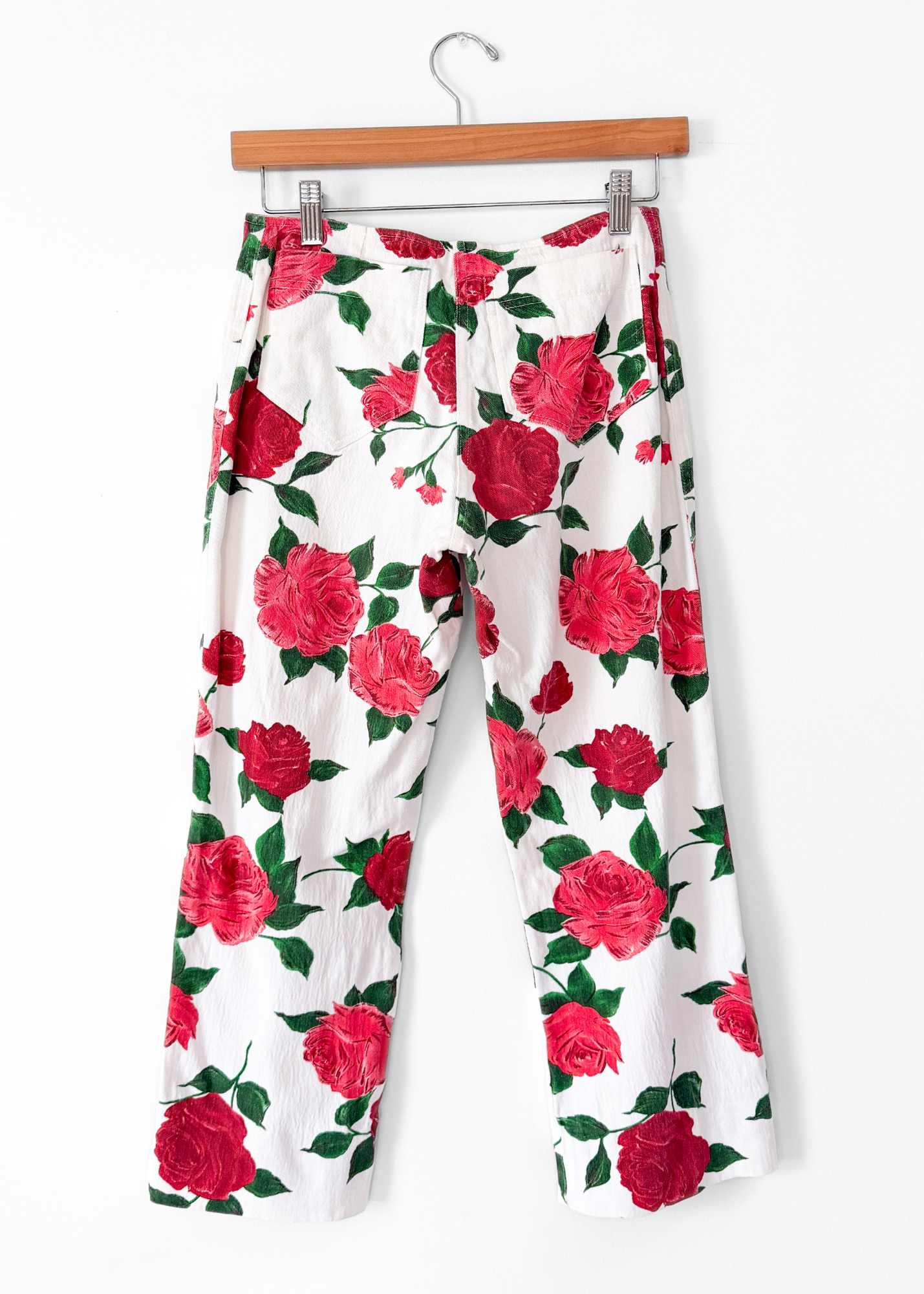 Vintage 00s Habana Rose Print Denim Capri Pants (4)