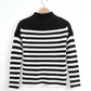 White + Warren Navy White Heavy Knit Stripe Mock Neck Sweater (XS)