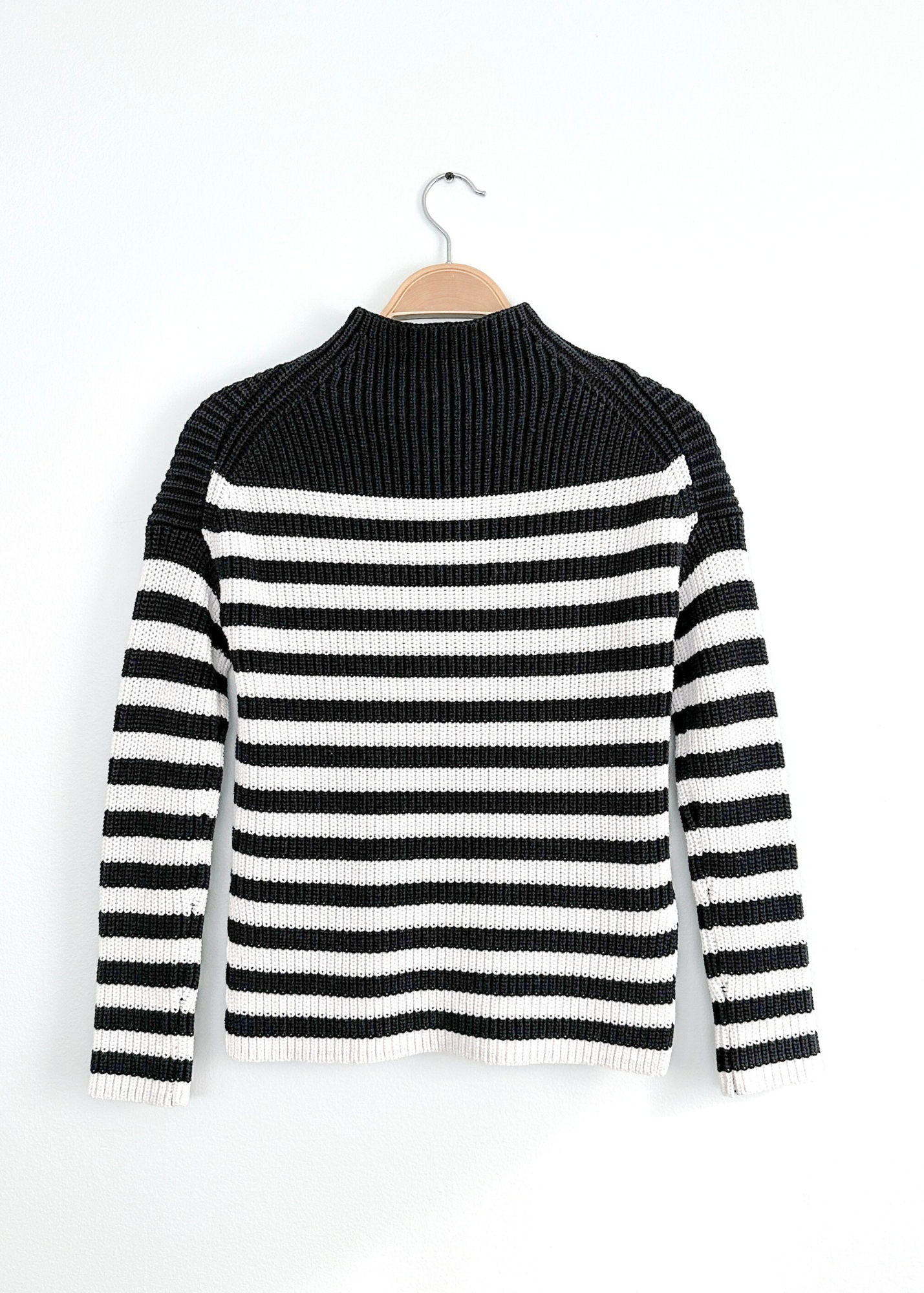 White + Warren Navy White Heavy Knit Stripe Mock Neck Sweater (XS)