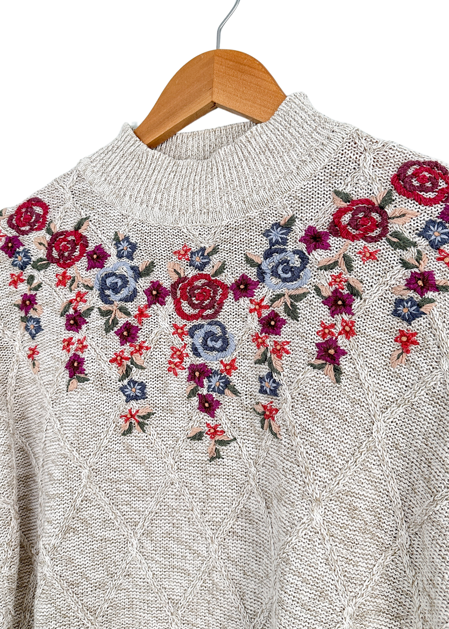 Vintage Alfred Dunner Floral Embroidered Mock Neck Knit Sweater Top (M petite)