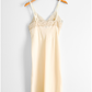 Vintage 80s Union Made Lady Lynne Cream Silky Lace Trim Slip Dress (M)
