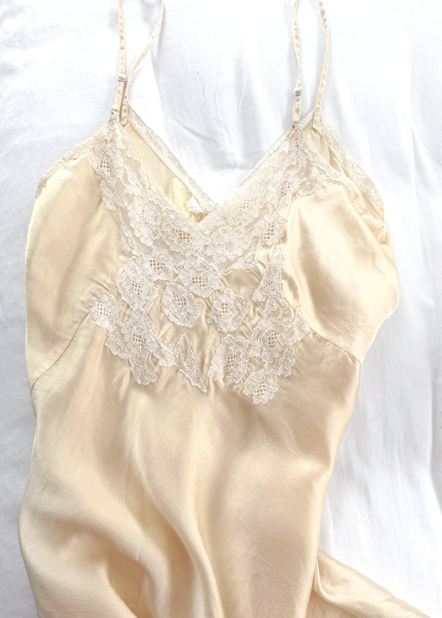 Vintage 30s 40s Ivory Silk Lace Teddy Playsuit Romper Lingerie One Piece (S)