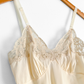 Vintage 80s Union Made Lady Lynne Cream Silky Lace Trim Slip Dress (M)