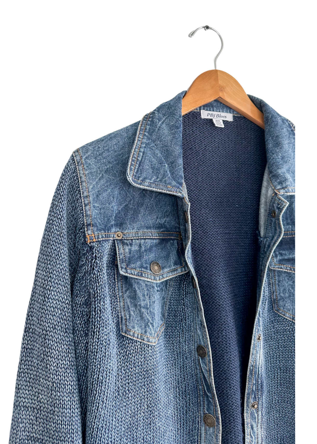 PBJ Blues Button Front Denim & Knit Sweater Jacket (M)