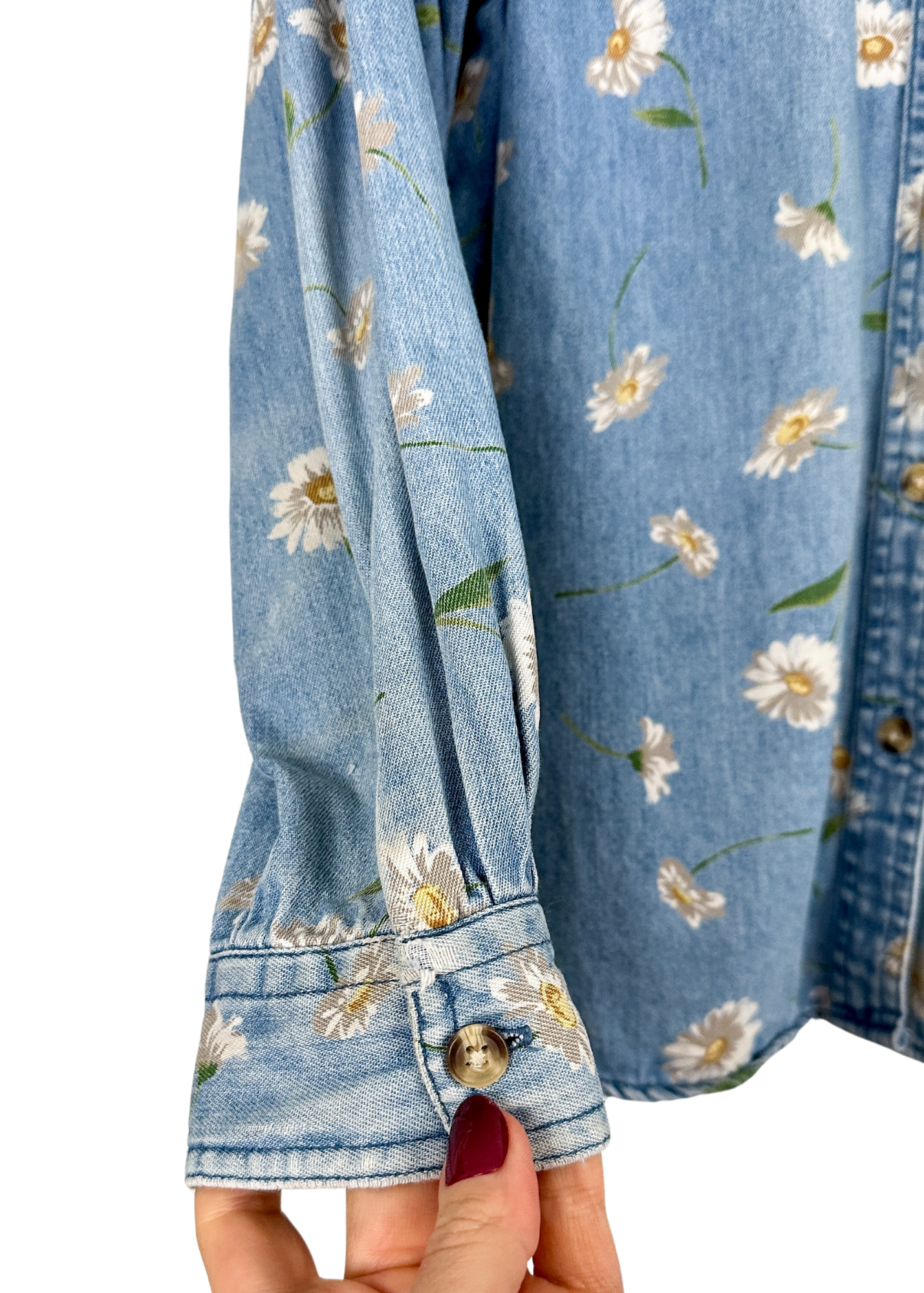 Vintage 90s Casey & Max Daisy Flower Denim Button Down Top