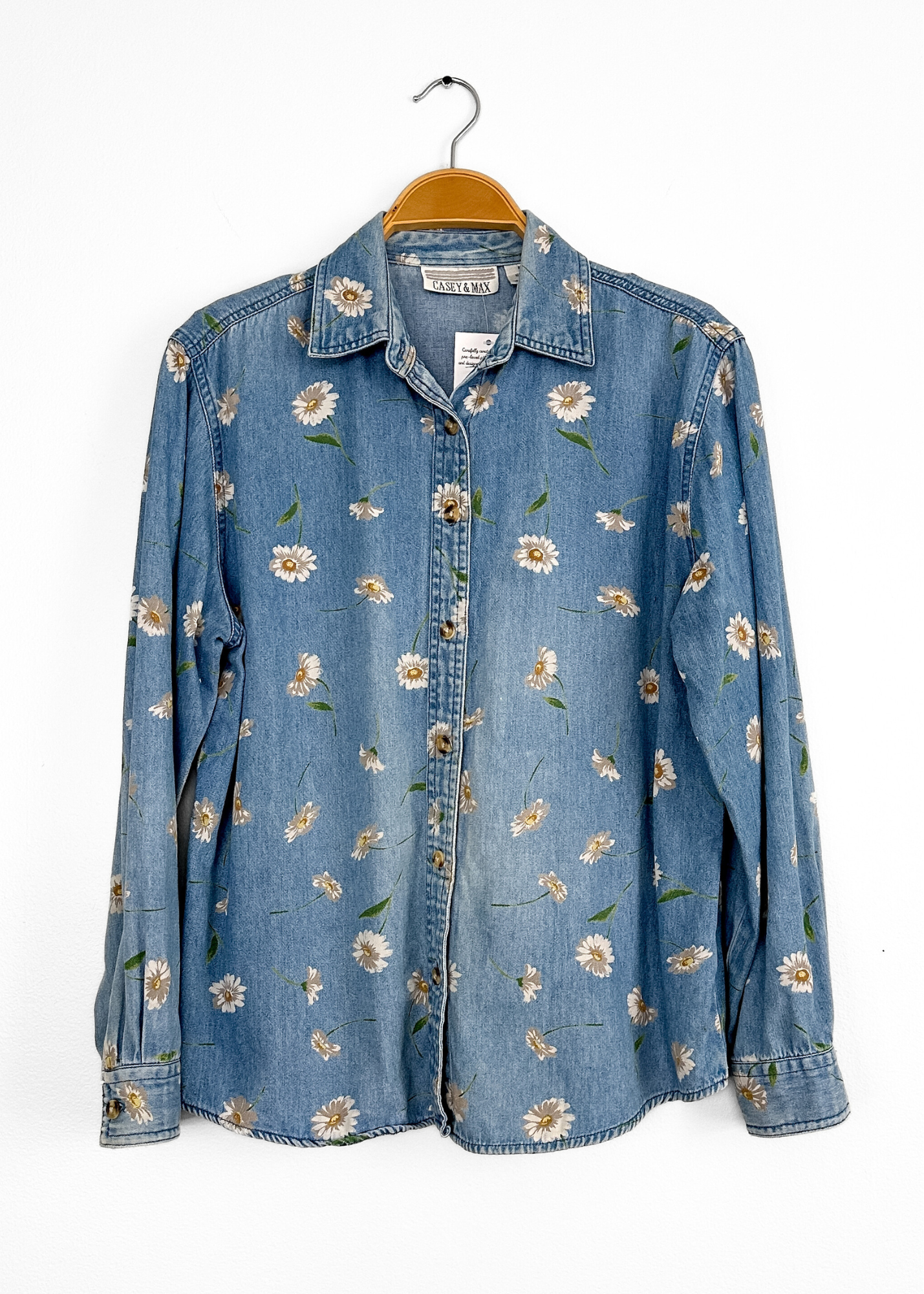 Vintage 90s Casey & Max Daisy Flower Denim Button Down Top