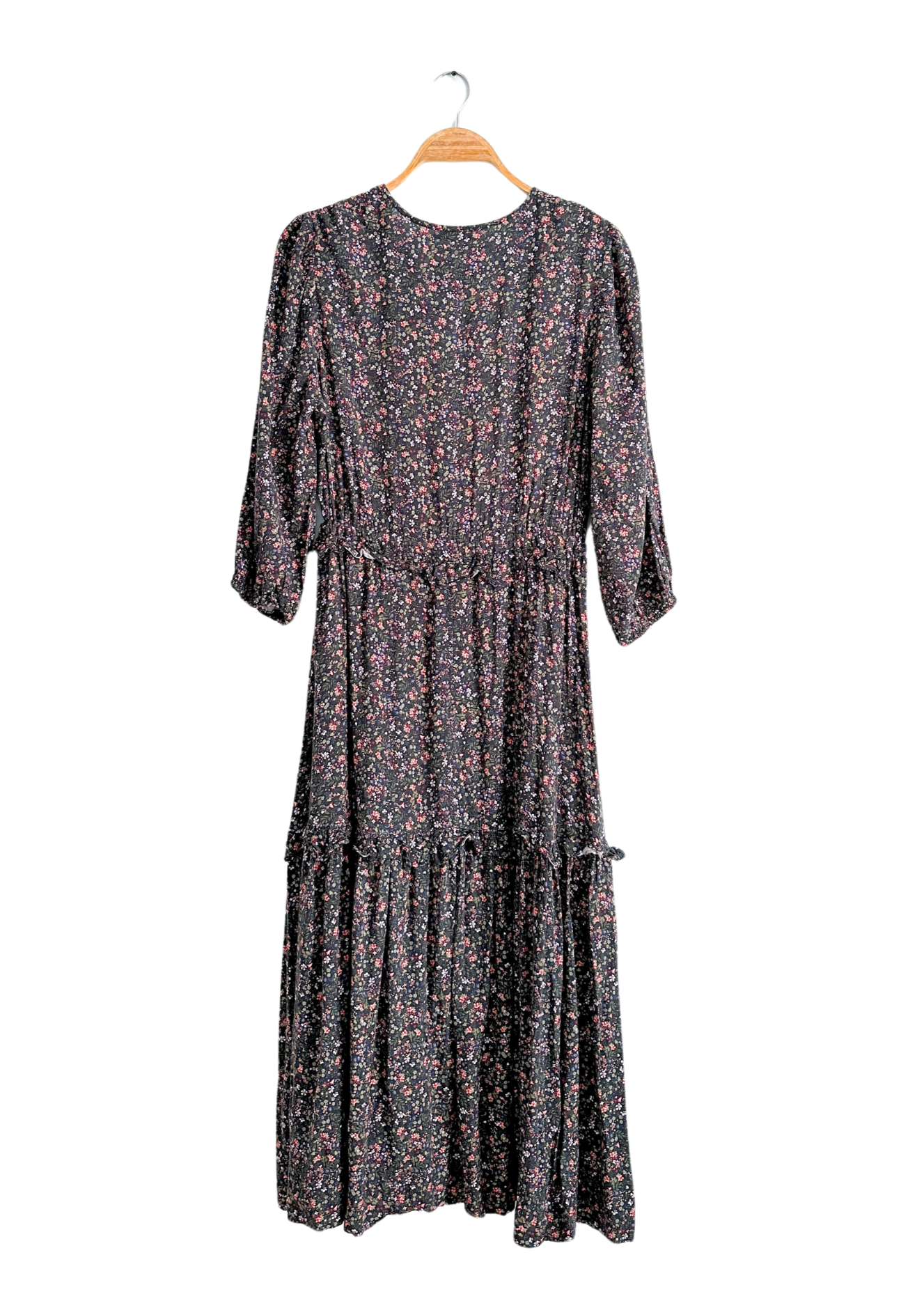 The Line in Between Dark Green Floral Peasant Maxi Dress (L)